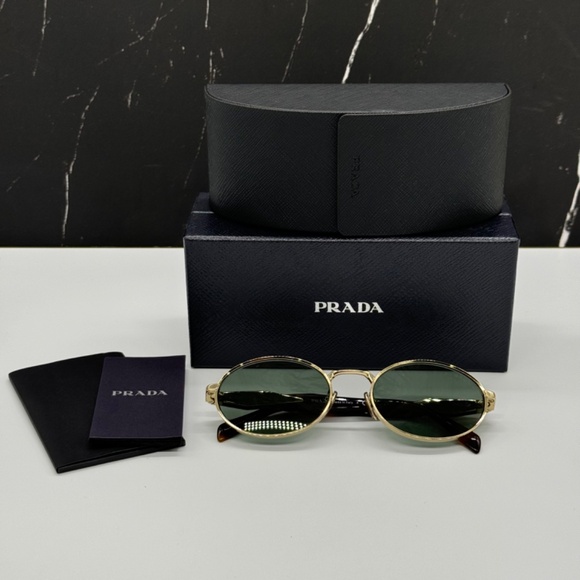 NEW SPR 65Z ZVN70L PRADA GOLD GREEN PR65ZS ZVN70L OVAL UNISEX SUNGLASSES - Picture 14 of 14
